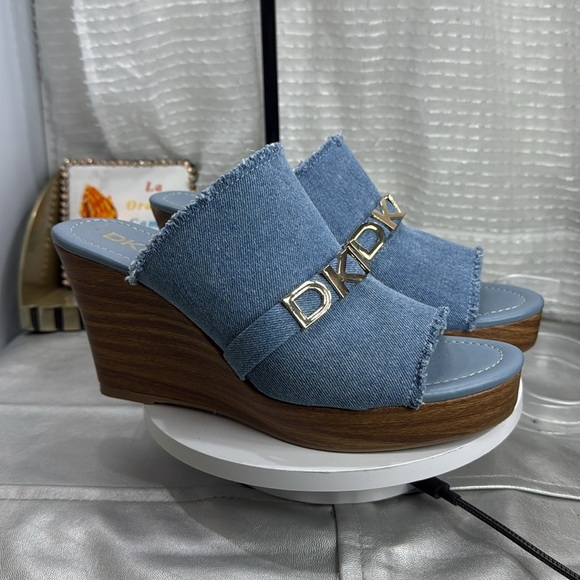(A) DKNY CECE/HYS-2108 women's distressed denim platform shoes with silver,Sz 9M - Picture 5 of 12